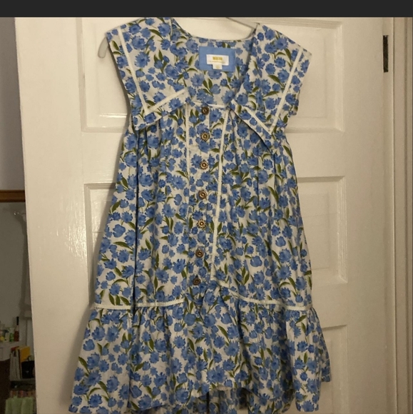 Maeve Collared Poplin Floral Print Swing Mini Dress Blue Motif Gold Tone  Xsp - Picture 2 of 5